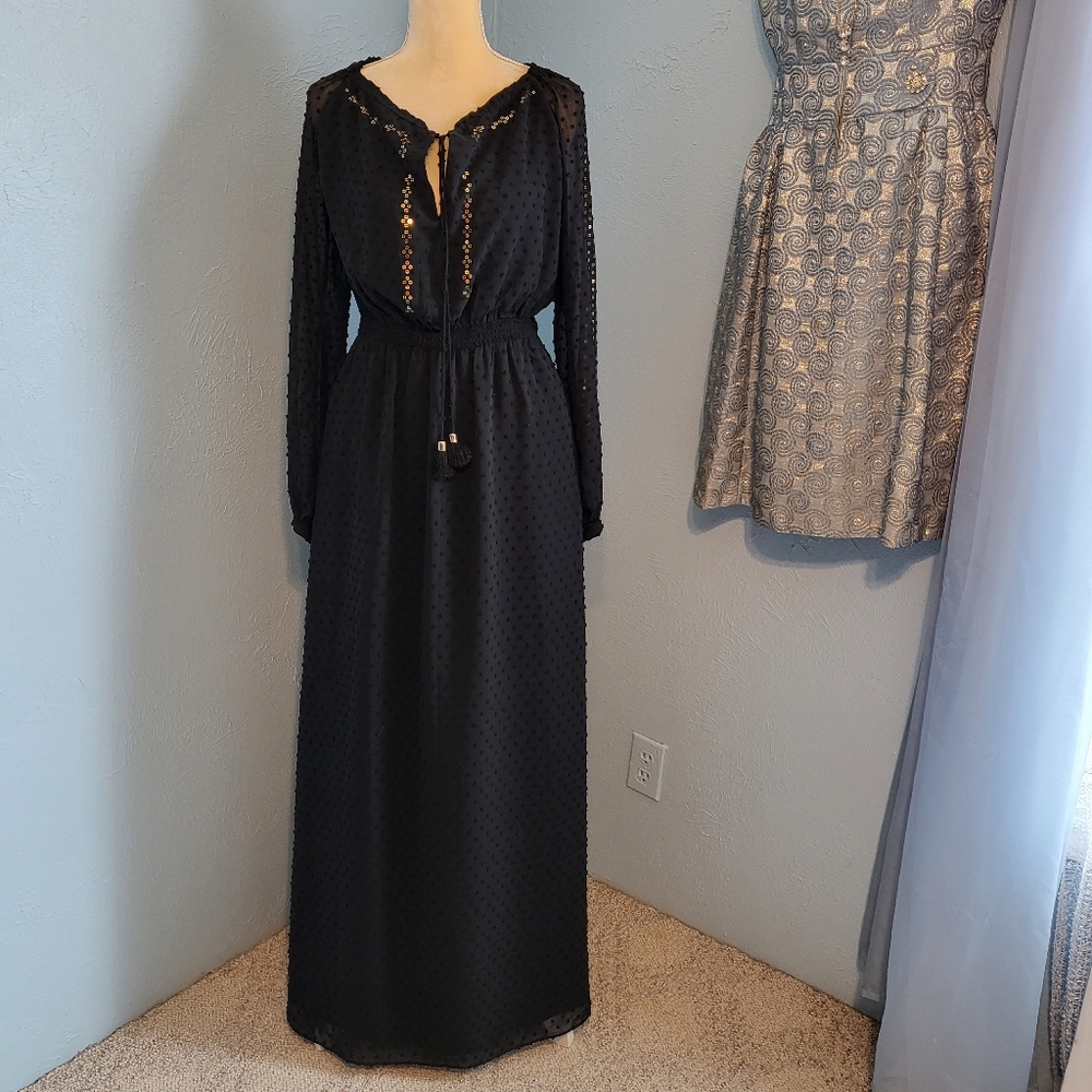 Altuzarra Bohemian style black gold sequins maxi dress D18